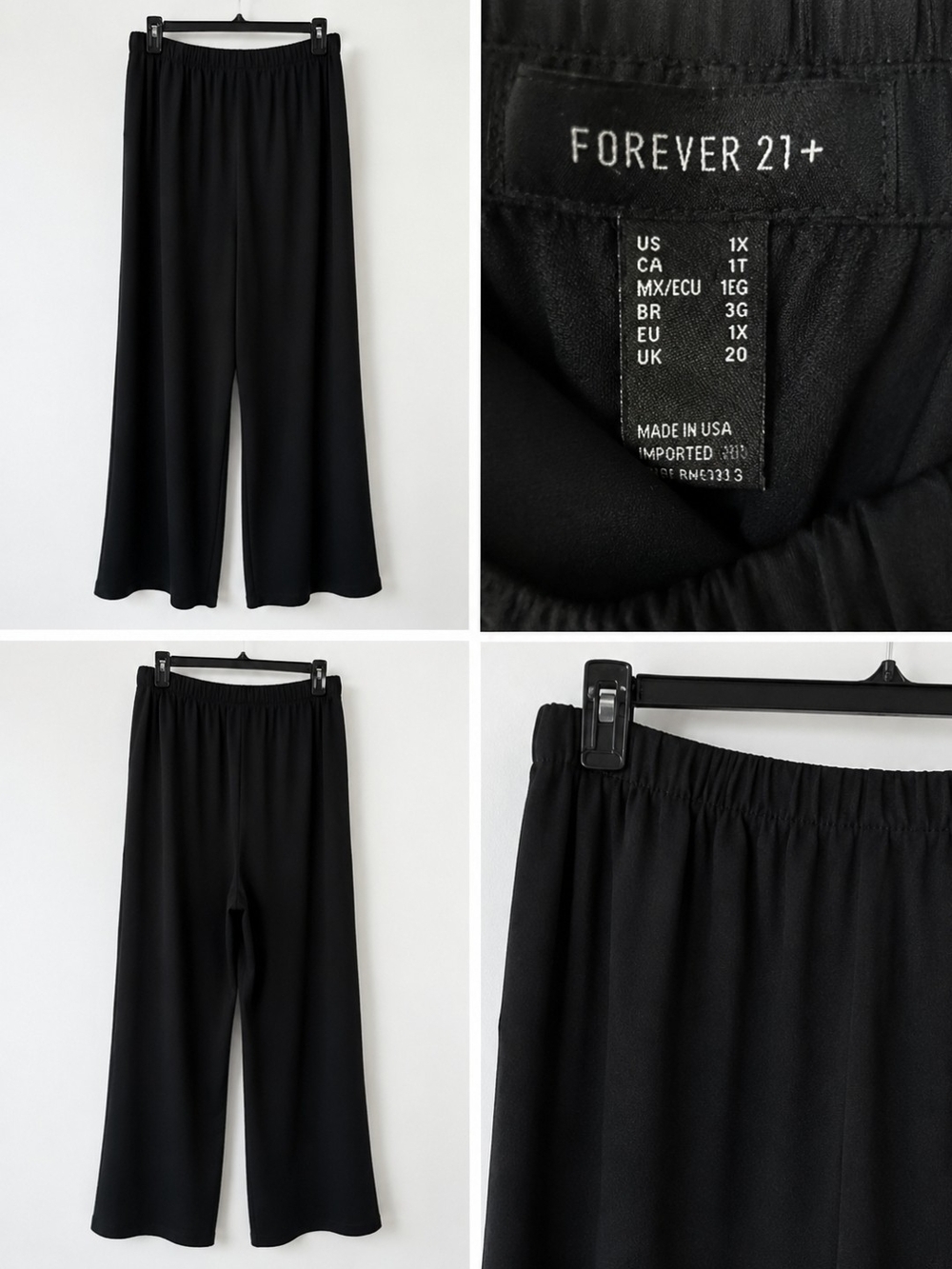 Forever 21 Black Elastic Waist Wide-Leg Pants